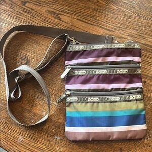 LeSportsac Madison Bag Cross-Body Purse Adjustable Strap Multi Color Striped Zip